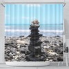 Coastal Cairn Shower Curtain, Beachy Bathroom Decor With Rock Stacking