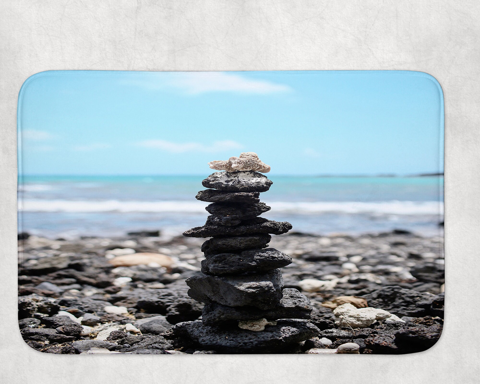 Coastal Cairn Shower Curtain, Beachy Bathroom Decor With Rock Stacking - Image 4
