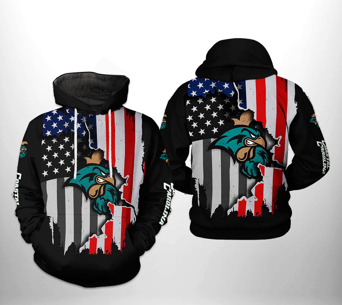 Coastal Carolina Chanticleers Ncaa Us Flag 3D All Over Print Hoodie - Zip-Up Hoodie