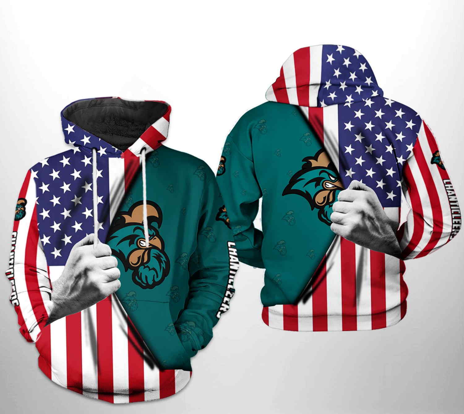 Coastal Carolina Chanticleers Ncaa Us Flag Camo Veteran 3D Hoodie - Zip-Up Hoodie