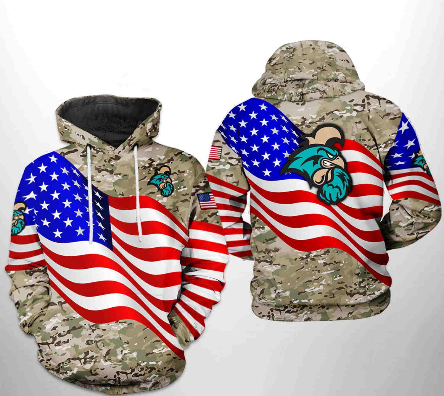 Coastal Carolina Chanticleers Ncaa Us Flag Skull 3D Hoodie - Zip-Up Hoodie