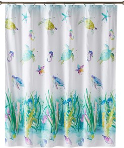 Coastal Collage Neutral Shower Curtain, Natural Bathroom Decor