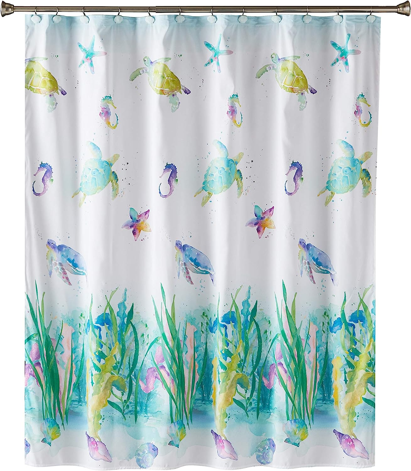 Coastal Collage Neutral Shower Curtain, Natural Bathroom Decor