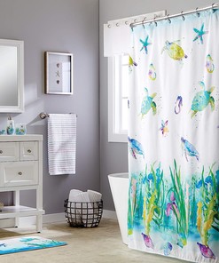 Coastal Collage Neutral Shower Curtain, Natural Bathroom Decor
