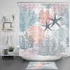 Coastal Fabric Shower Curtain With Beach Ocean And Sea Life Theme In Teal And Brown For Relaxing Bathroom Decor