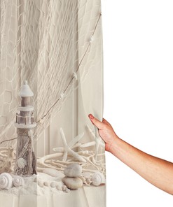 Coastal Fishing Net Marine Beach Theme Bath Curtain with Starfish and Seashell Elements for Your Nautical Bathroom Dcor