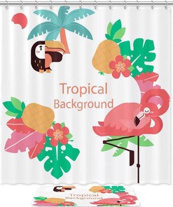 Coastal Flamingo Flowers Shower Curtain For A Tropical Bathroom