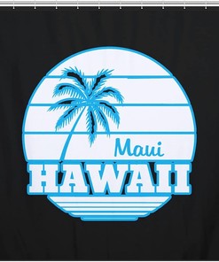 Coastal Maui Hawaii Palm Tree Bathroom Shower Curtain Durable Fabric Waterproof Curtain