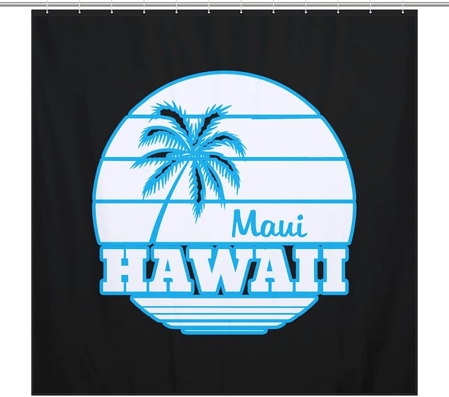 Coastal Maui Hawaii Palm Tree Bathroom Shower Curtain Durable Fabric Waterproof Curtain