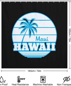 Coastal Maui Hawaii Palm Tree Bathroom Shower Curtain Durable Fabric Waterproof Curtain