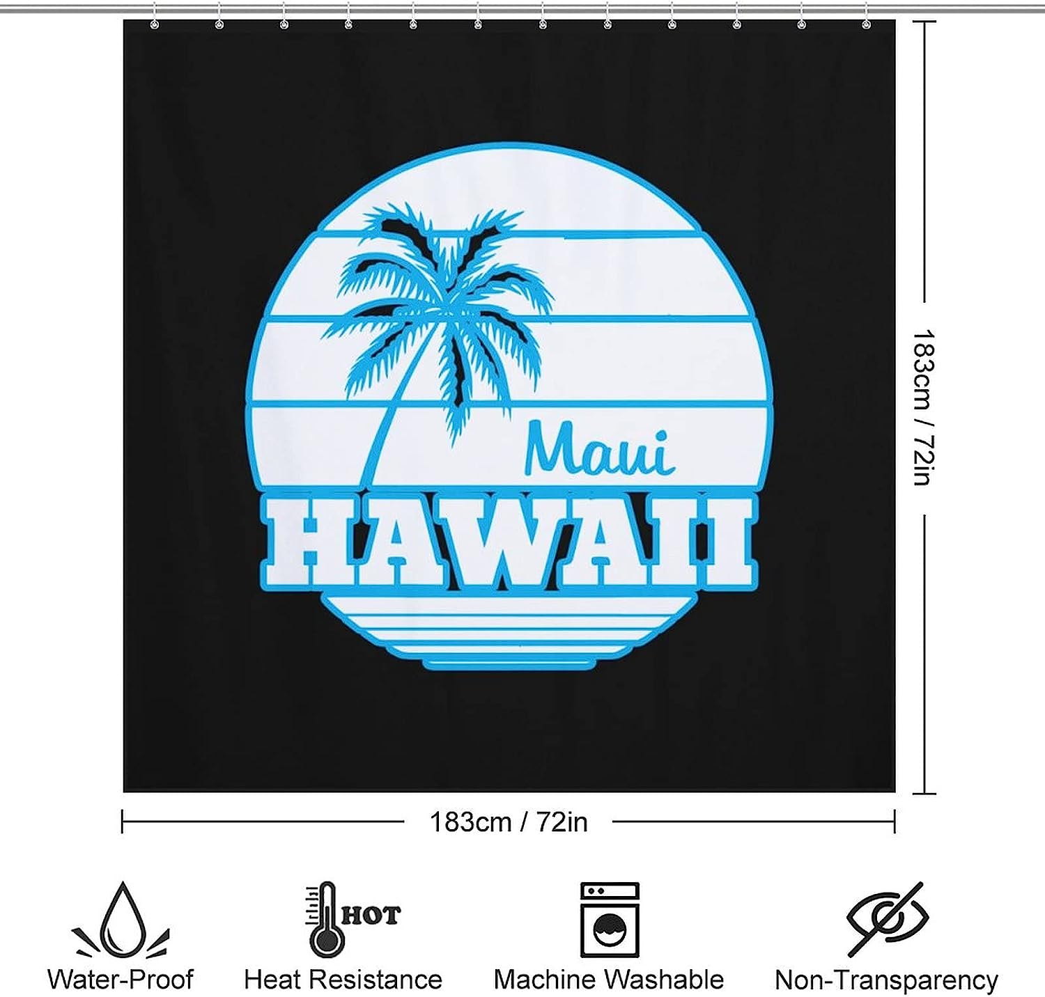 Coastal Maui Hawaii Palm Tree Bathroom Shower Curtain Durable Fabric Waterproof Curtain