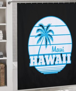 Coastal Maui Hawaii Palm Tree Bathroom Shower Curtain Durable Fabric Waterproof Curtain