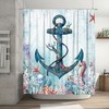 Coastal Nautical Anchor Shower Curtain with Ocean Landscape Print for Hotel and Restroom Decor