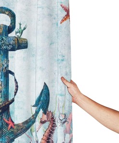 Coastal Nautical Anchor Shower Curtain with Ocean Landscape Print for Hotel and Restroom Decor