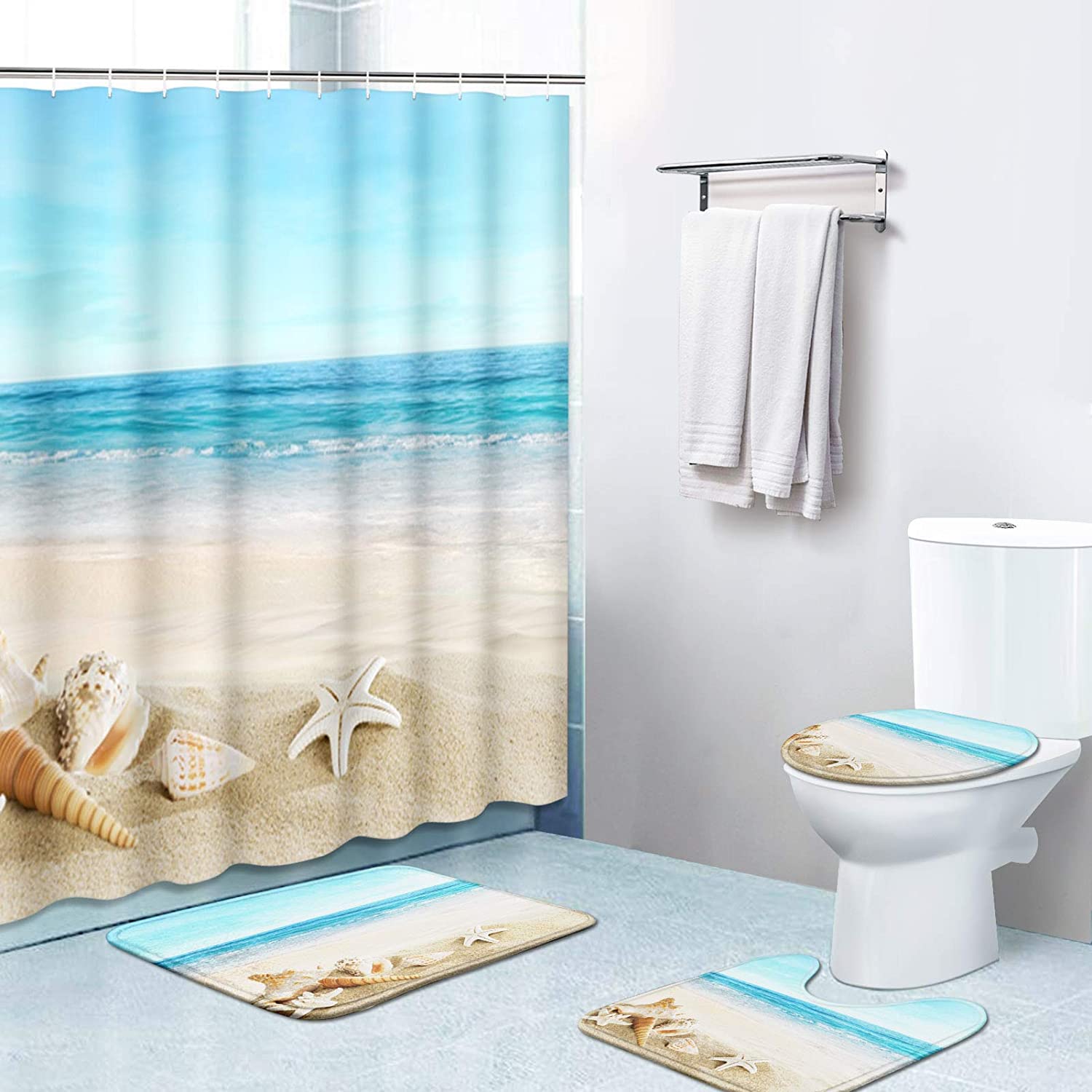 Coastal Sea Seashell Durable Waterproof Landscape Shower Curtain