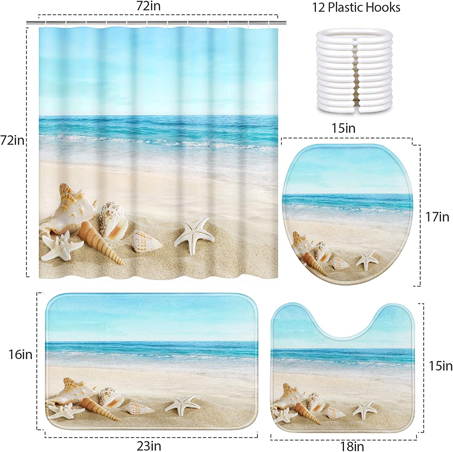 Coastal Sea Seashell Durable Waterproof Landscape Shower Curtain - Image 2