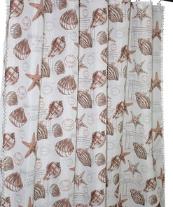 Coastal Shells Fabric Shower Curtain in Coral Orange Beige with Postal Theme 