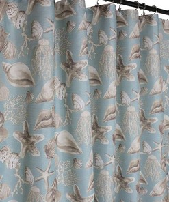 Coastal Shells Sea Life Fabric Shower Curtain - Tan Shells Starfish Jellyfish For Seaside Bathroom Decor