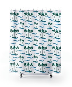 Coastal Theme Palm Trees And Ocean Pattern Shower Curtain For Beach House Decor