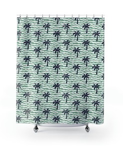 Coastal and Beautiful Shower Curtain with Palm Trees Print and Beach Decor