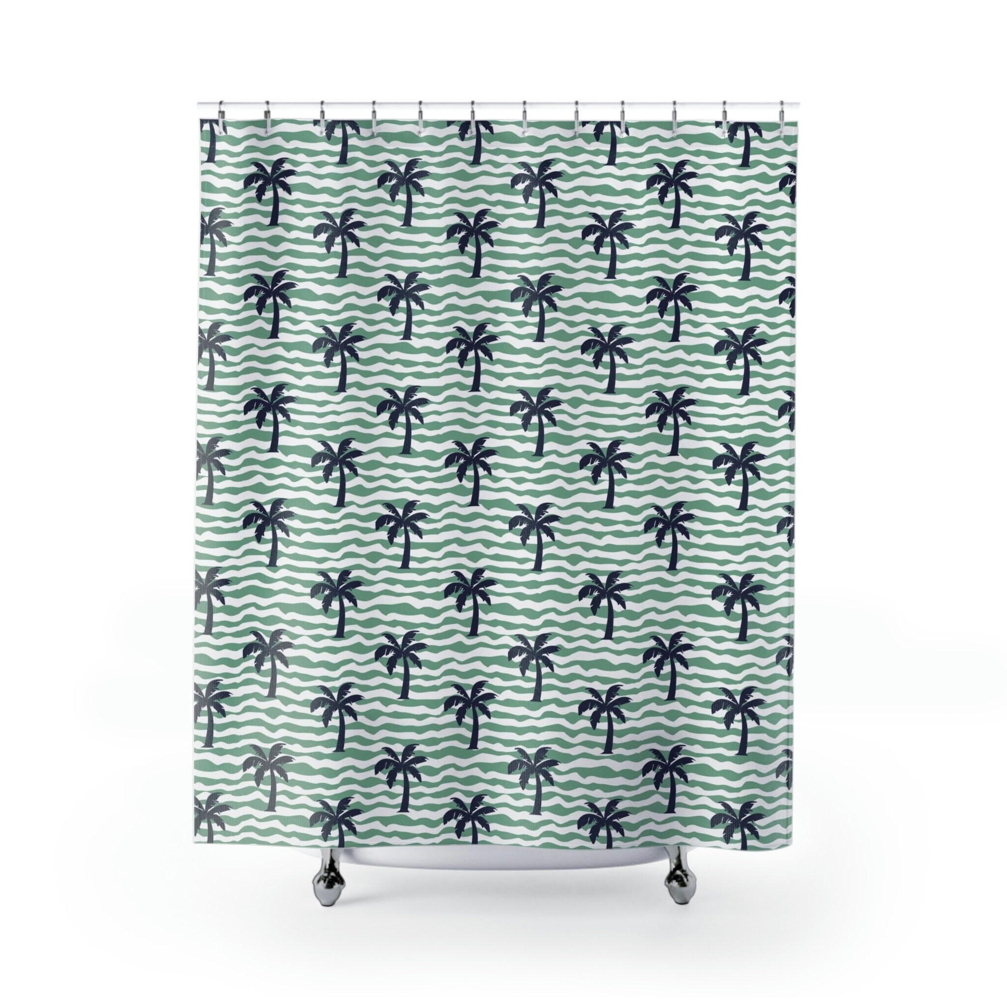 Coastal and Beautiful Shower Curtain with Palm Trees Print and Beach Decor