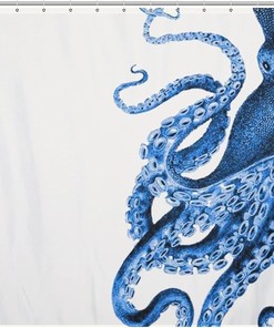 Coastal and Machine Washable Octopus Silhouette Shower Curtain.