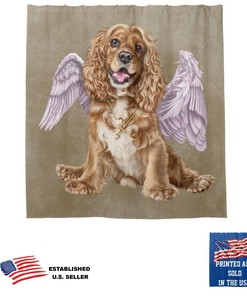 Cocker Spaniel Angel Wings Dog Art Brown Bathroom Fabric Usa Shower Curtain