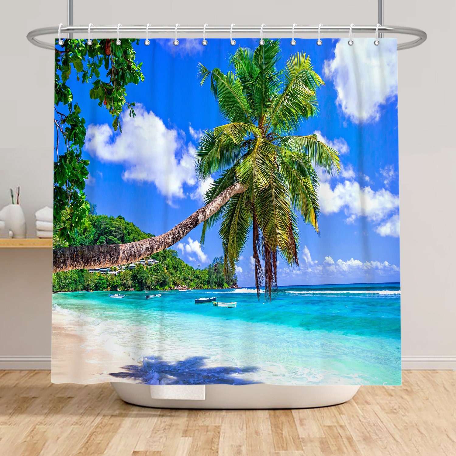 Coconut Tree Beach Shower Curtain For A Natural Bathroom Look - Image 2