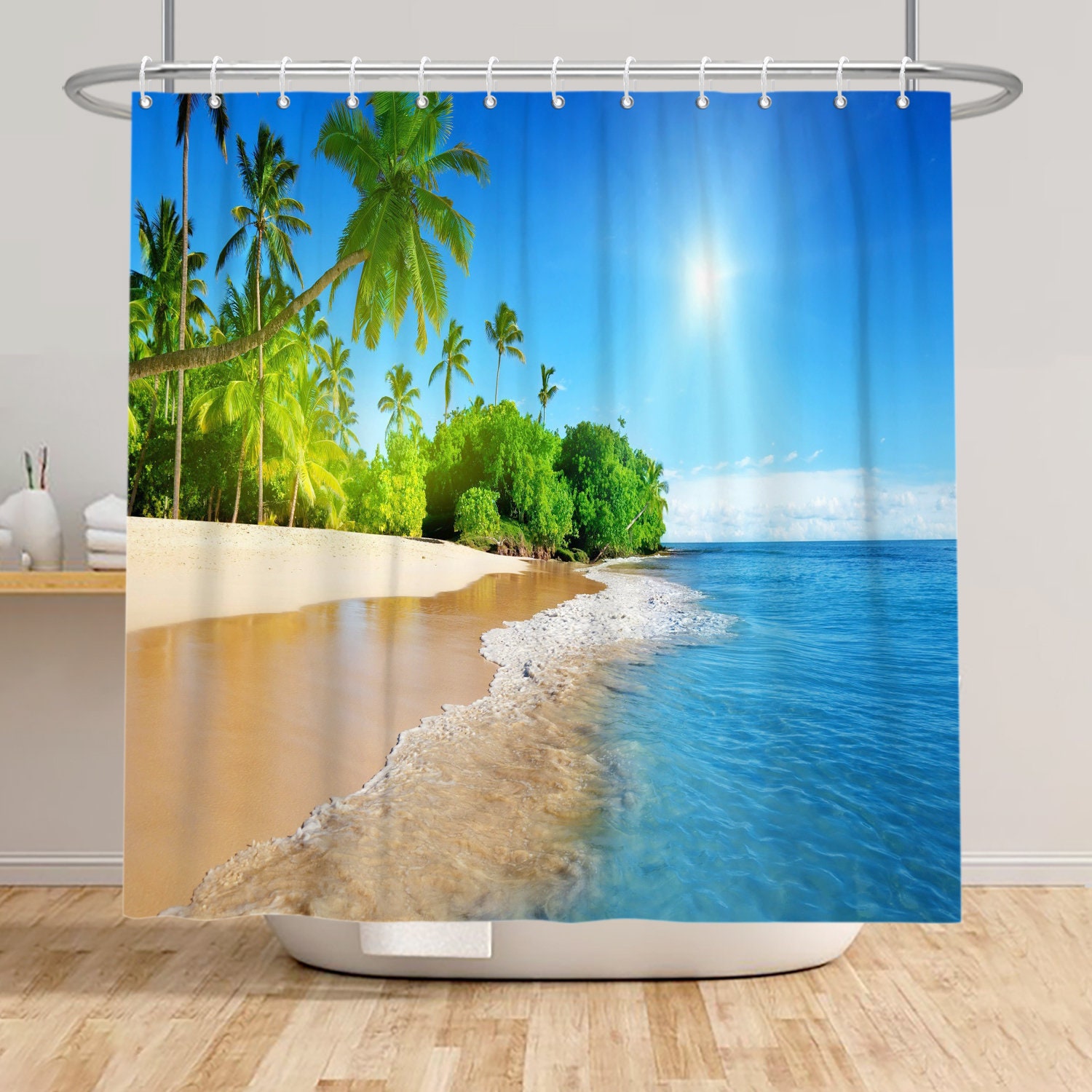Coconut Tree Beach Shower Curtain For A Natural Bathroom Look - Image 3