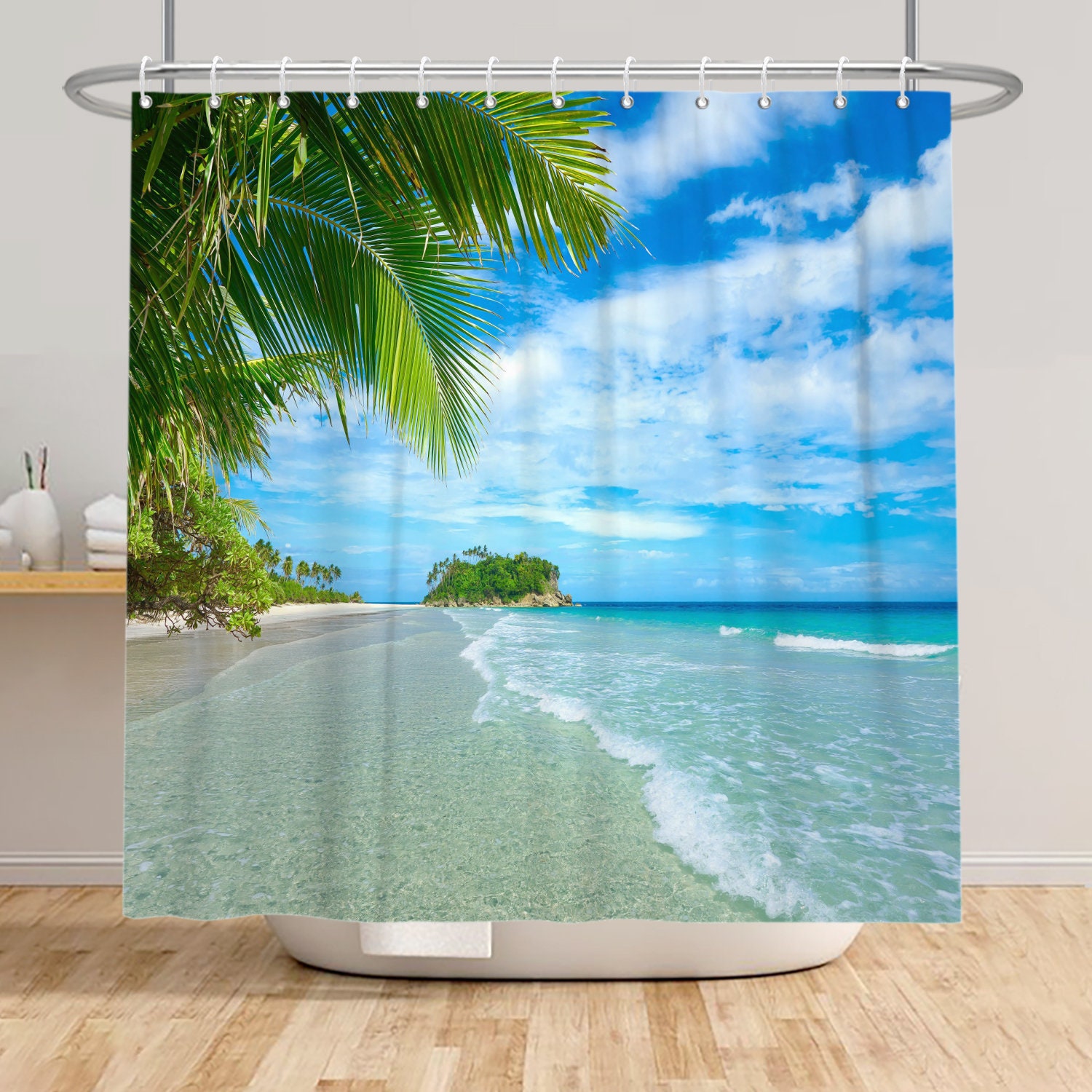 Coconut Tree Beach Shower Curtain For A Natural Bathroom Look - Image 4