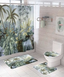 Coconut Tree Palm Leaf Waterproof Shower Curtain For Tropical Bathroom Decor