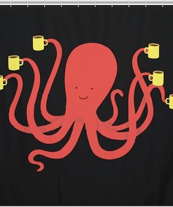 Coffee Octopus Shower Curtain For Bathroom With Print Design For Coffee Lovers