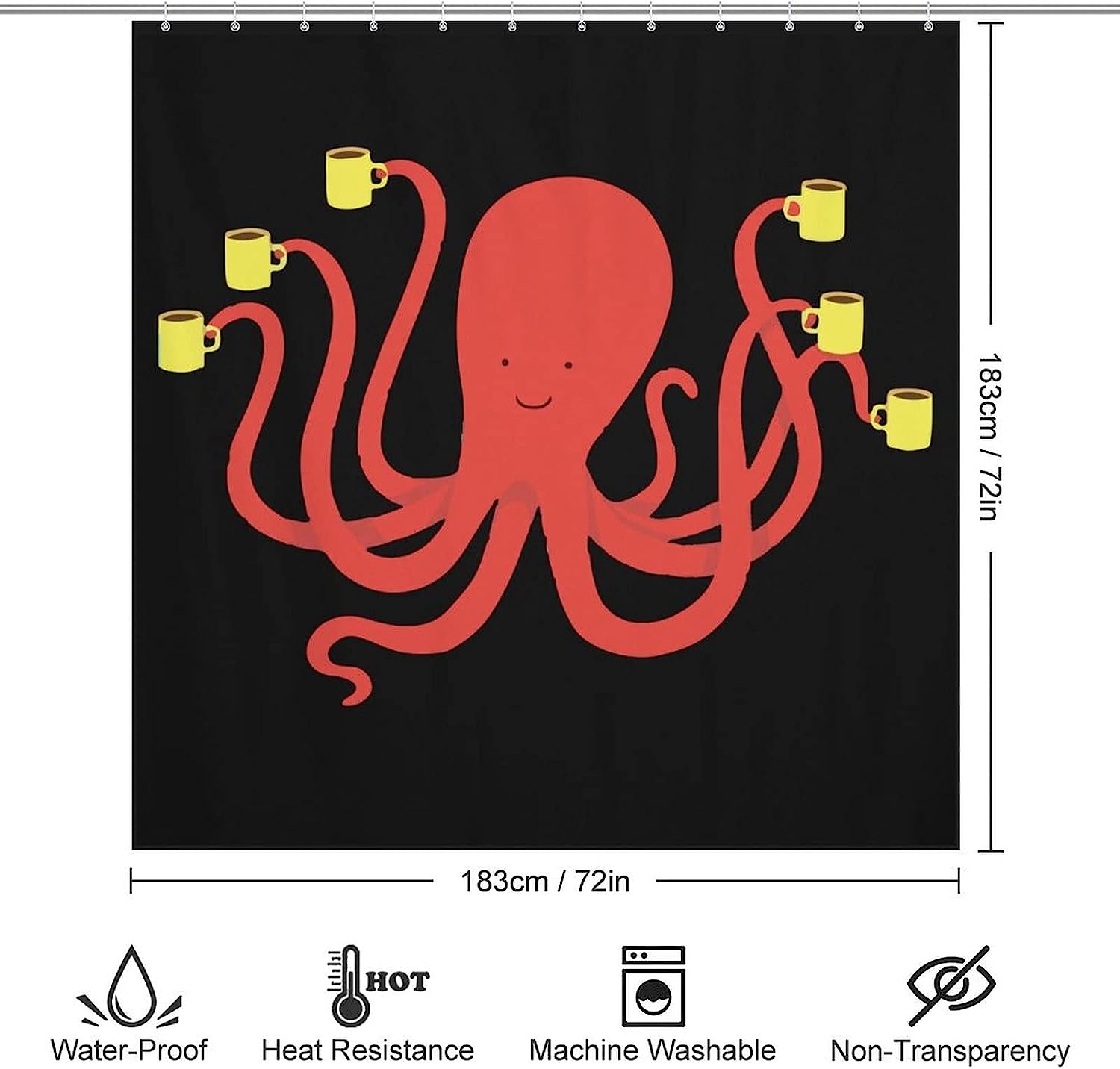 Coffee Octopus Shower Curtain For Bathroom With Print Design For Coffee Lovers - Image 2