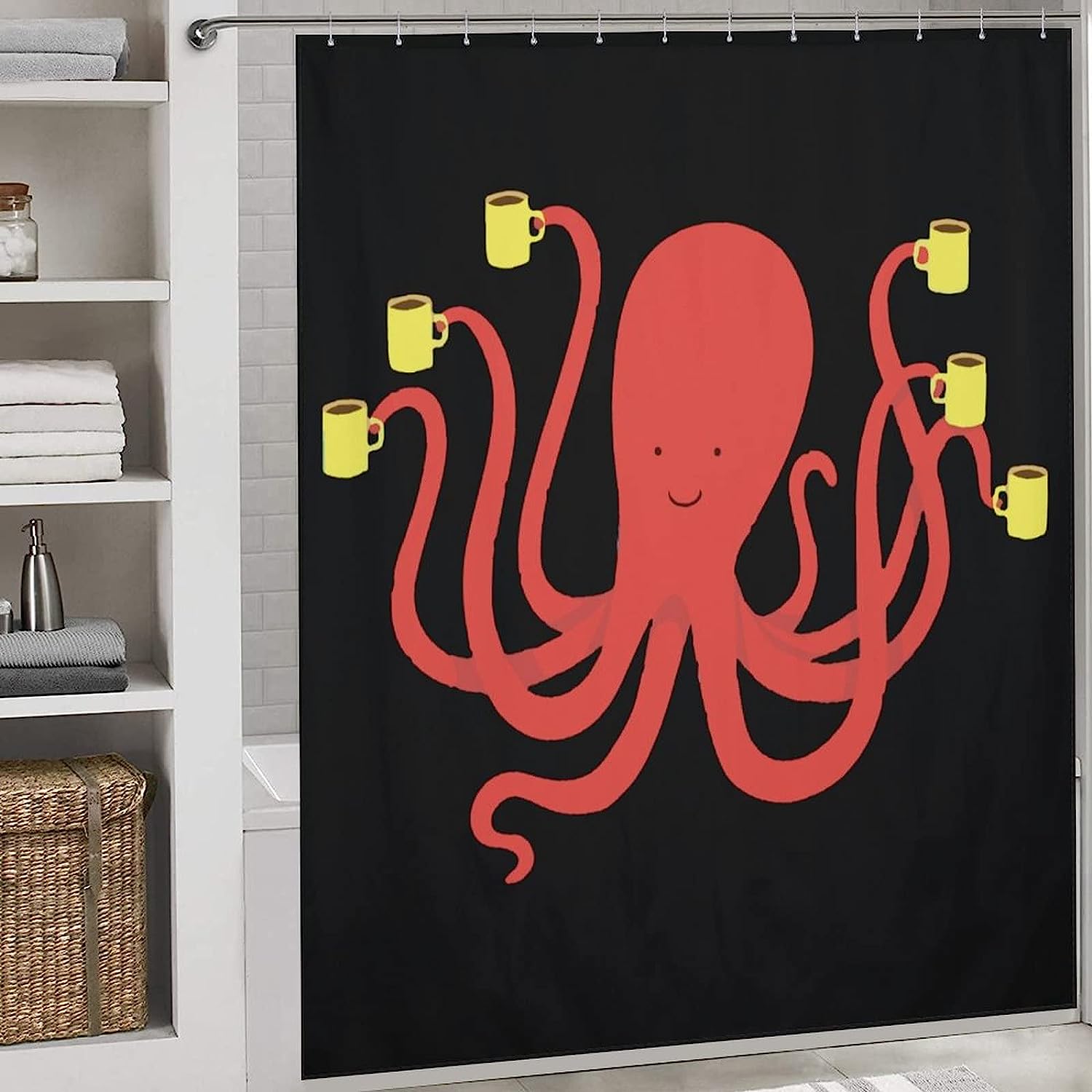 Coffee Octopus Shower Curtain For Bathroom With Print Design For Coffee Lovers - Image 3