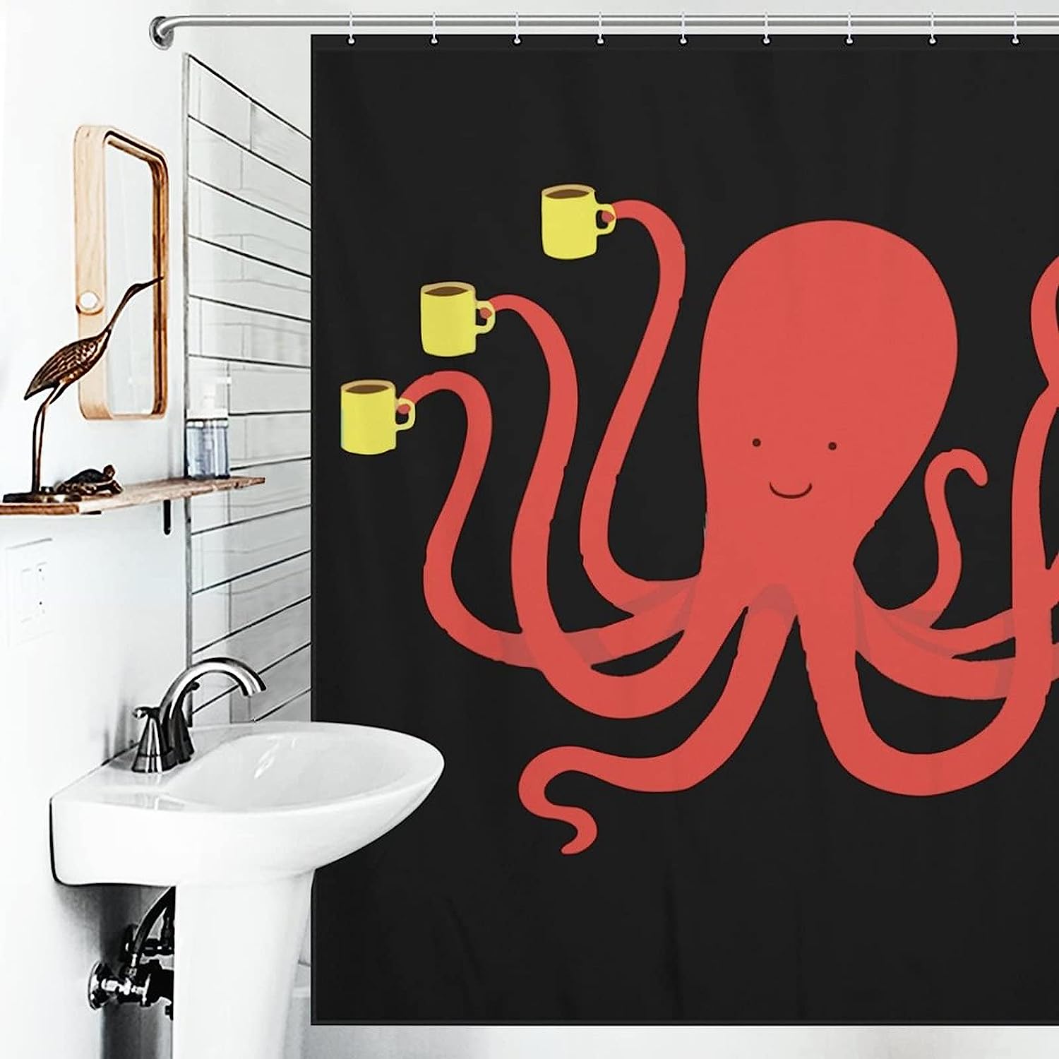 Coffee Octopus Shower Curtain For Bathroom With Print Design For Coffee Lovers - Image 4