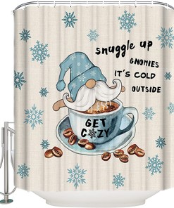 Coffee Theme Snowflake Gnome Shower Curtain For Cozy Bathroom Decor