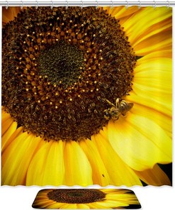 Collecting Honey Bee Print Bathroom Decor Shower Curtain Memory Foam Waterproof Fabric