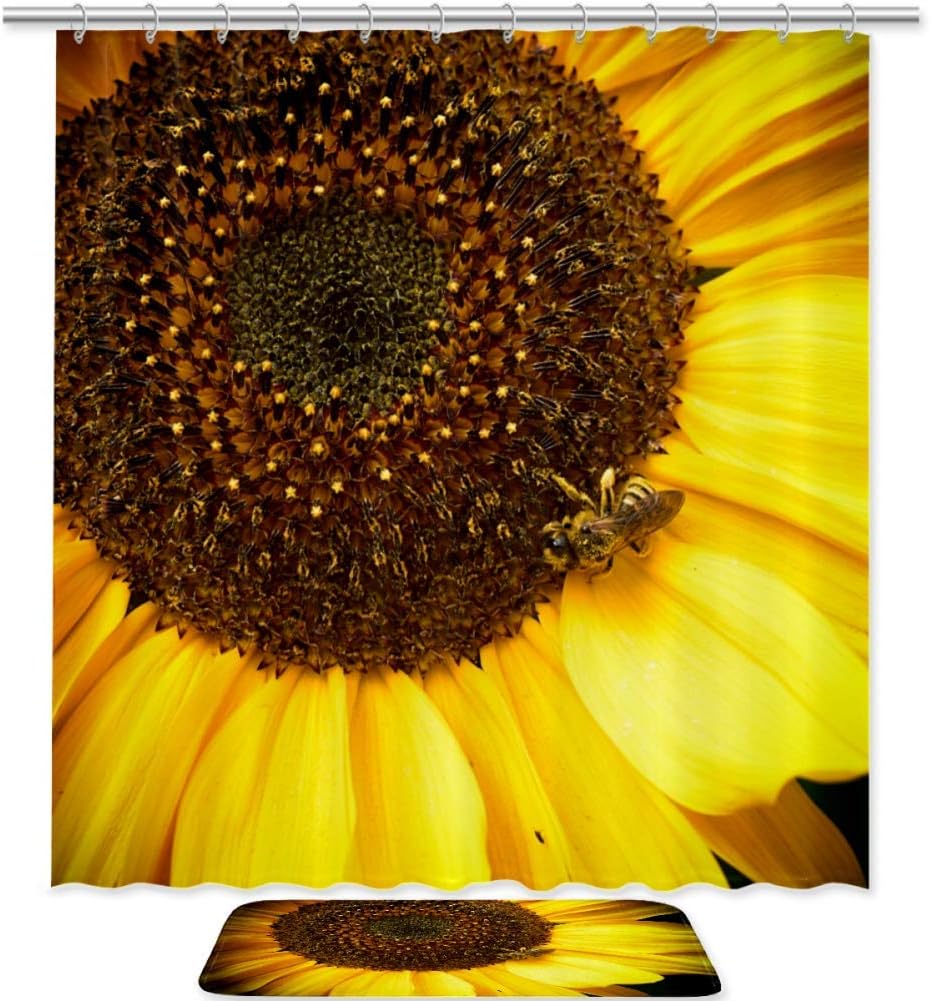 Collecting Honey Bee Print Bathroom Decor Shower Curtain Memory Foam Waterproof Fabric
