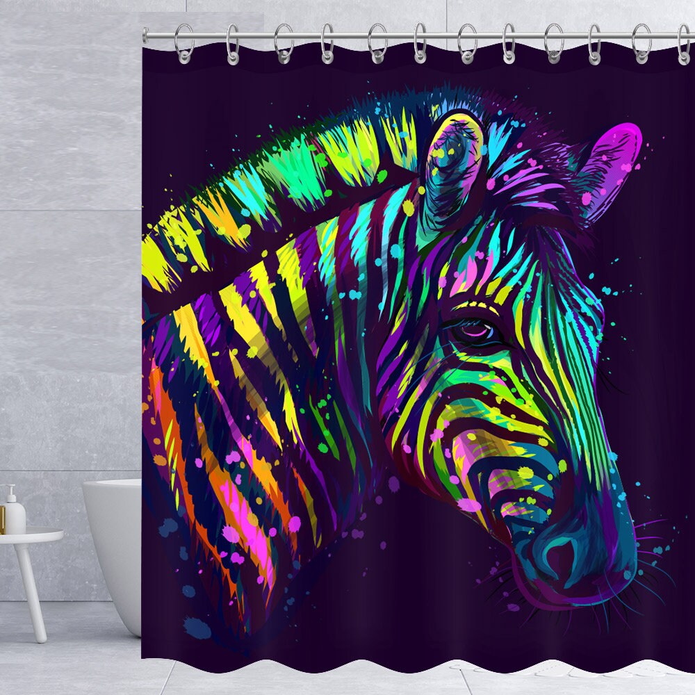 Color Horse Shower Curtain Featuring Animal Prints For Equestrian Bathroom