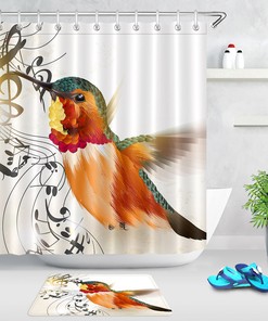 Color Hummingbird Music Notes Shower Curtain For Music And Bird Lovers