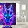 Color Wolf Head Shower Curtain with Starry Theme 