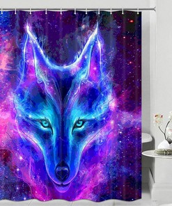 Color Wolf Head Shower Curtain with Starry Theme