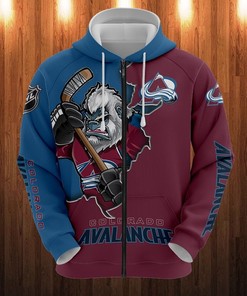 Colorado Avalanche 3D Cartoon Graphic Zip Hoodie - Gifts For Fans With All Over Print Zip Up Hoodie Men