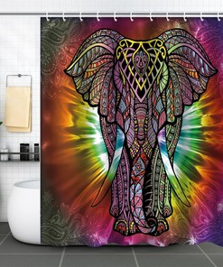 Colored Abstract Elephant Printed Shower Curtain With Waterproof Fabric