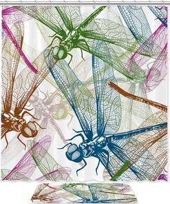 Colored Dragonflies Shower Curtains Waterproof Bath Curtain For Modern Bathroom Decor