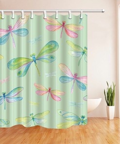 Colored Dragonfly Fabric Bathroom Shower Curtain With Rust-Resistant Grommets Holes For Nature Inspired Bathroom