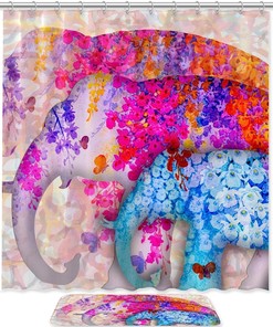 Colored Elephant Flower Waterproof Shower Curtain For Nature Inspired Bathroom