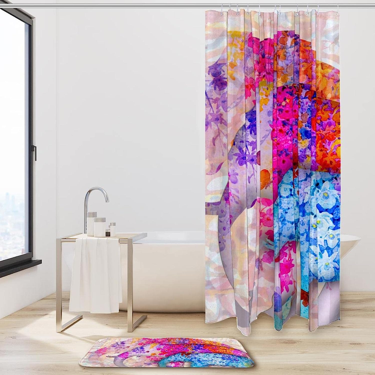 Colored Elephant Flower Waterproof Shower Curtain For Nature Inspired Bathroom - Image 2
