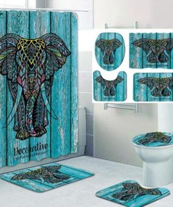 Colored Elephant Painting Waterproof Shower Curtain Set For Artistic Bathroom Decor