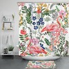 Colored Flowers Green Leafy Plant Flamingo Waterprood Fabric Shower Curtain For Modern Bathroom Decor